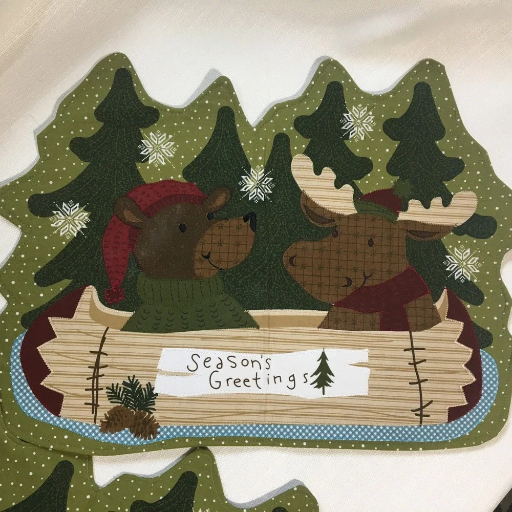 Christmas Moose Bear Trees Canoe Holiday Placemats Set of 2 Patchwork Fabric‎